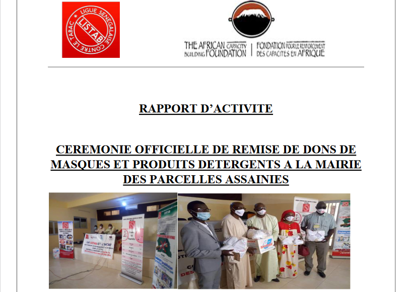 RAPPORT D’ACTIVITE DE LA CEREMONIE OFFICIELLE DE REMISE DE DONS DE MASQUES ET DE PRODUITS DETERGENTS A LA MAIRIE DES PARCELLES ASSAINIES (JUIN 2020)