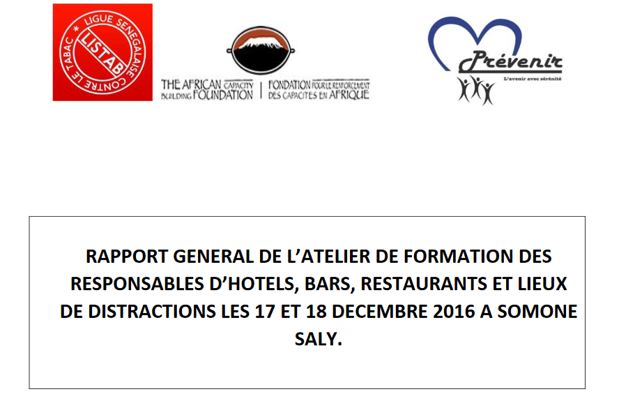 RAPPORT GENERAL DE L’ATELIER DE FORMATION DES RESPONSABLES D’HOTELS, BARS, RESTAURANTS ET LIEUX DE DISTRACTIONS